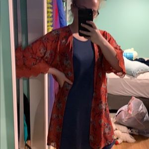 Blue and Coral Dress (Cardigan included)